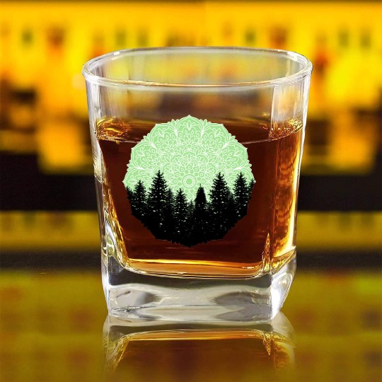 Green Forest Mandala Pacific Northwest Square Whiskey Glasses
