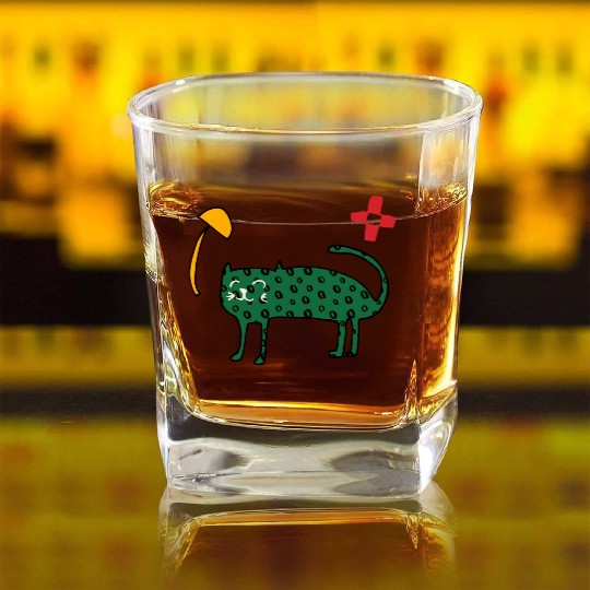 Spring Cute Green Cat Square Whiskey Glasses