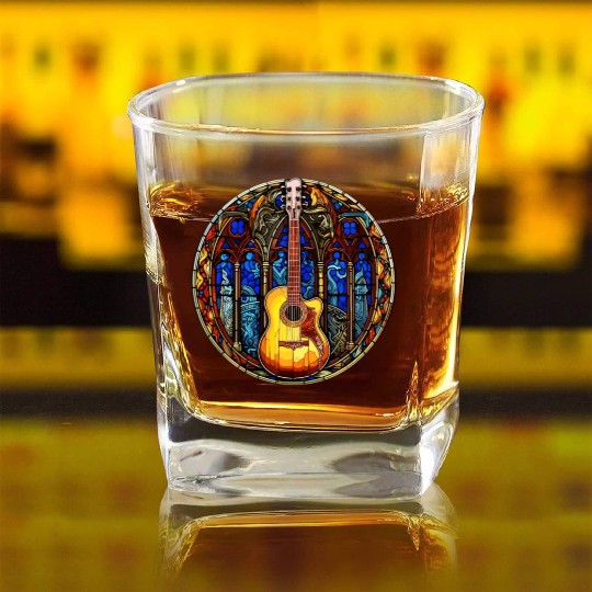Stained Glass Art - Stylish Colorful Guitar Square Whiskey Glasses