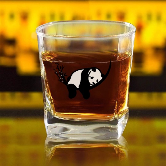panda, graphic design, Square Whiskey Glasses