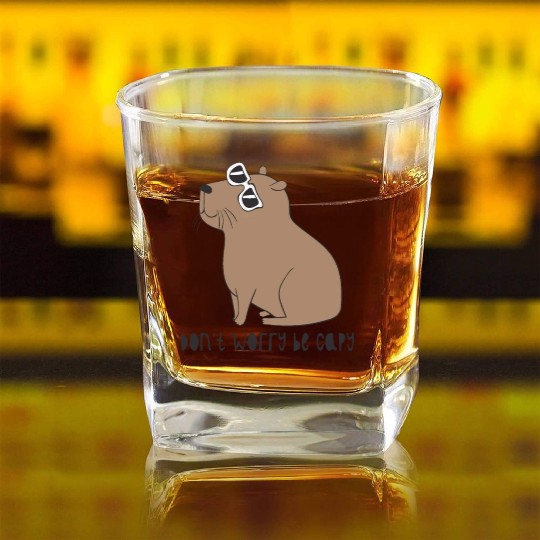 Don t Worry Be Capy Awesome Cute Capybara Square Whiskey Glasses