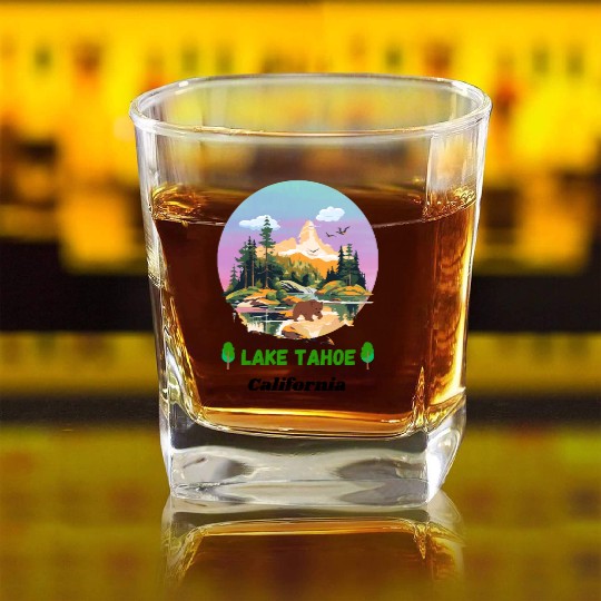 Lake Tahoe California Square Whiskey Glasses