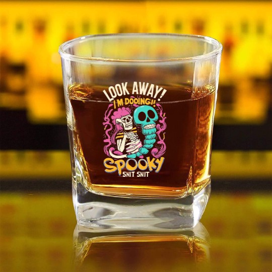 Spooky Shit Skeleton Girl Arm Halloween Voodoo Square Whiskey Glasses