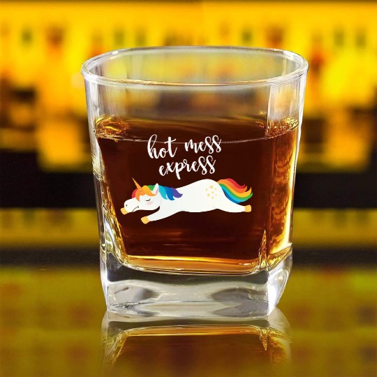 Hot Mess Express Magical Unicorn Square Whiskey Glasses