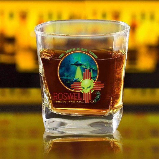Roswell Aviation New Mexico Alien UFO Square Whiskey Glasses