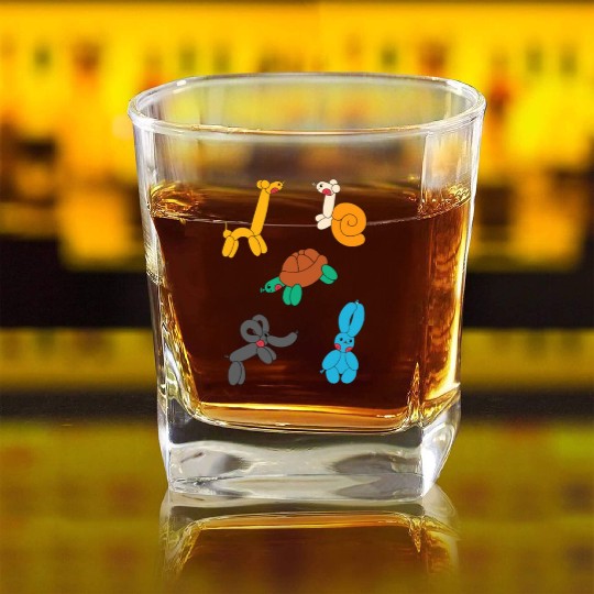 Cute Neon Animal Balloon Sticker Pack Square Whiskey Glasses