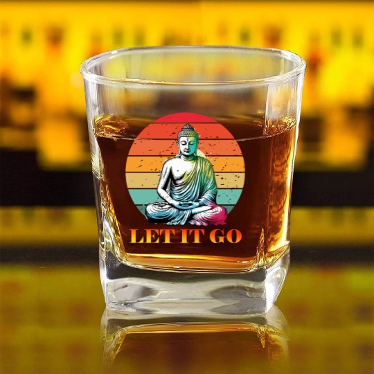 Let It Go, Yoga Buddhism Retro Square Whiskey Glasses