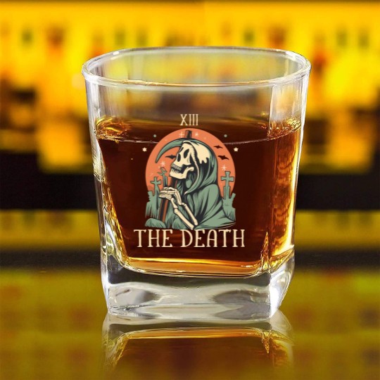 The Death Magic Tarot Skeleton Halloween Square Whiskey Glasses