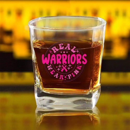 Real Warriors Wear Pink Square Whiskey Glasses