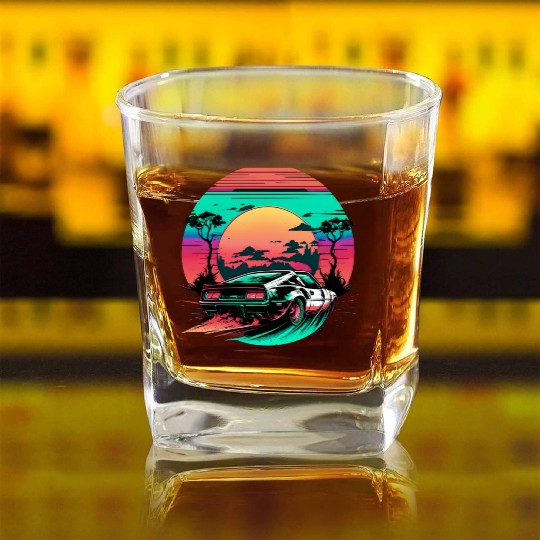 Retro-Fueled Fun: Classic Car Waves Square Whiskey Glasses