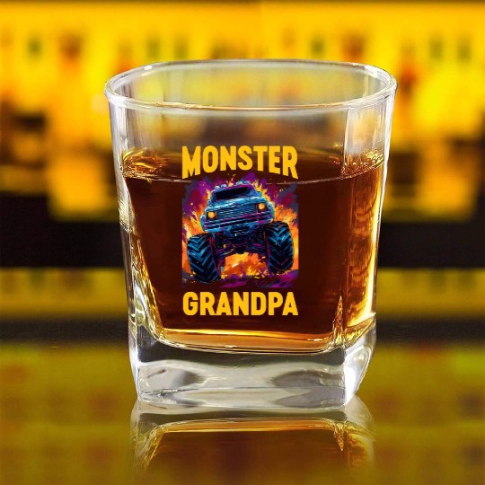 Monster Truck Grandpa Monster Grandad Retro Square Whiskey Glasses