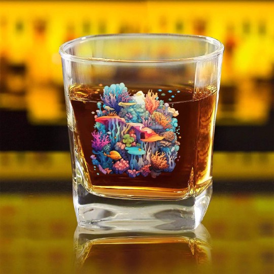 Coral Kaleidoscope: Nature's Mosaic Square Whiskey Glasses