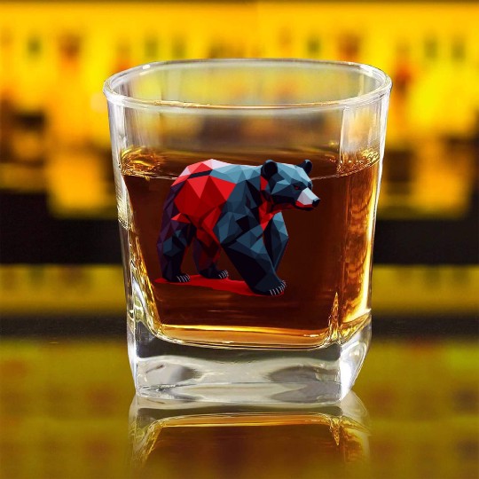 Wild Brown Bear Geometric Red Square Whiskey Glasses
