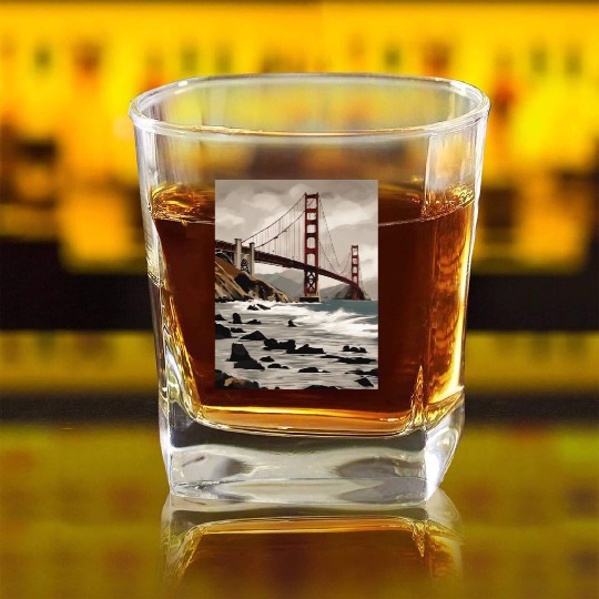 Golden Gate Bridge California Square Whiskey Glasses, Golden Gate