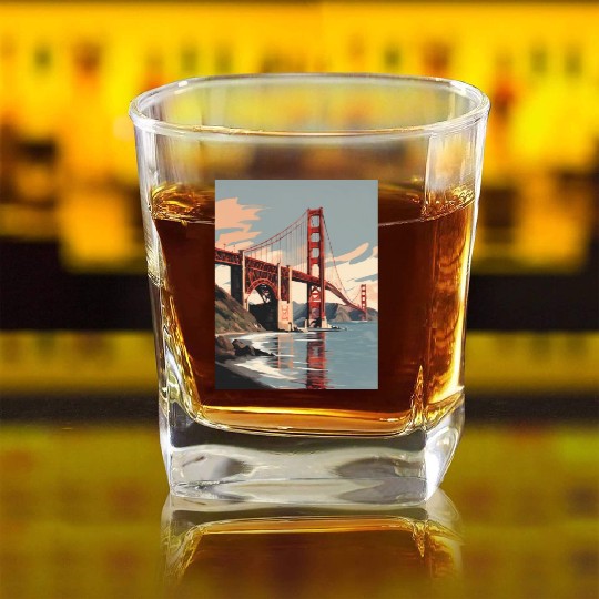Golden Gate Bridge California Square Whiskey Glasses, Golden Gate