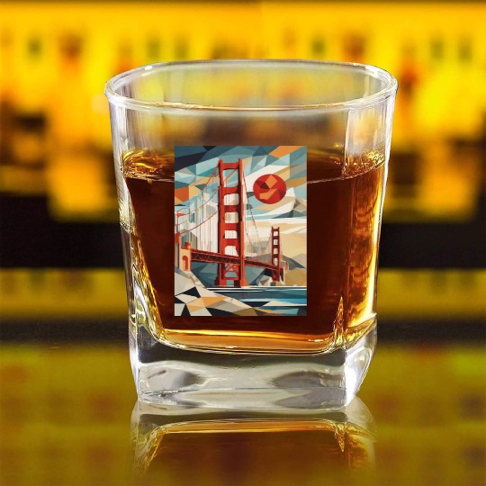 Golden Gate Bridge California Square Whiskey Glasses, Golden Gate
