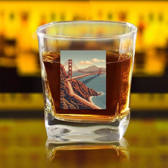 Golden Gate Bridge California Square Whiskey Glasses, Golden Gate