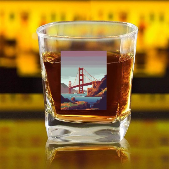 Golden Gate Bridge California Square Whiskey Glasses, Golden Gate
