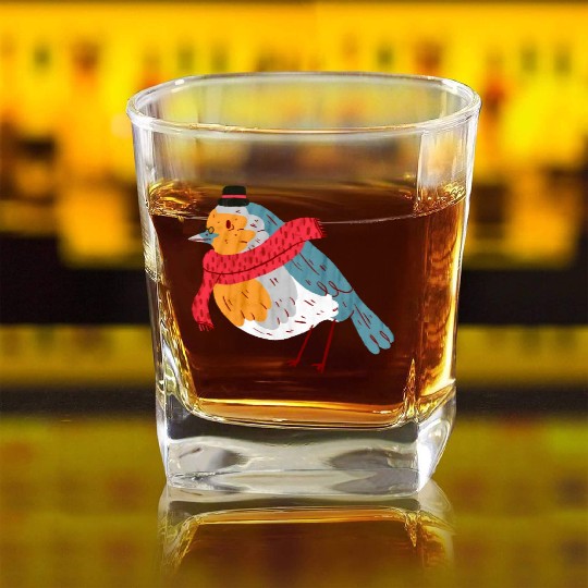 Robin With a Scarf Square Whiskey Glasses
