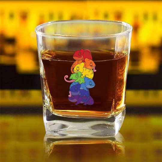 Rainbow Flag Pride Lgbtq Cute Chameleon Stack Square Whiskey Glasses