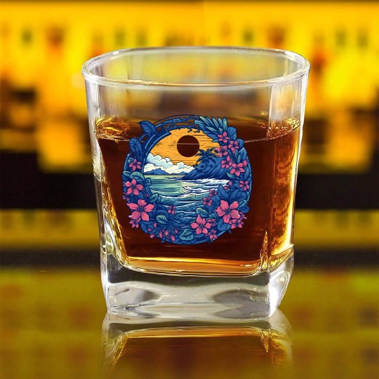 Flower Blossoms By Ocean Surfing Square Whiskey Glasses