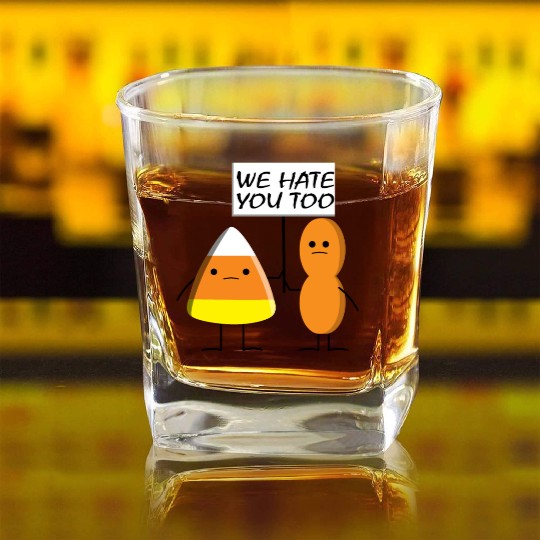 Candy Corn and Circus Peanut, Cute and Sassy Candy Square Whiskey Glasses
