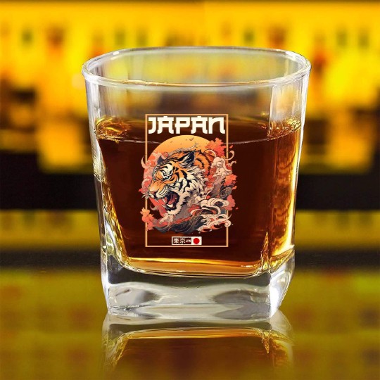 Tokyo Asia 80s Japanese Retro Tiger Square Whiskey Glasses