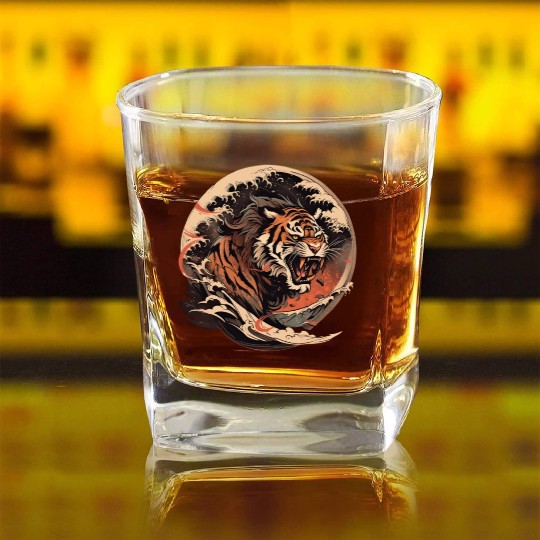 Tokyo Asia 80s Japanese Retro Tiger Square Whiskey Glasses