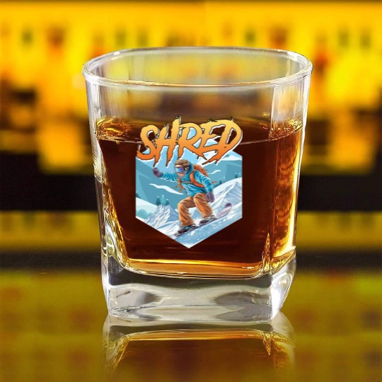 Snowboarding SHRED Snowboarder Freestyle Square Whiskey Glasses