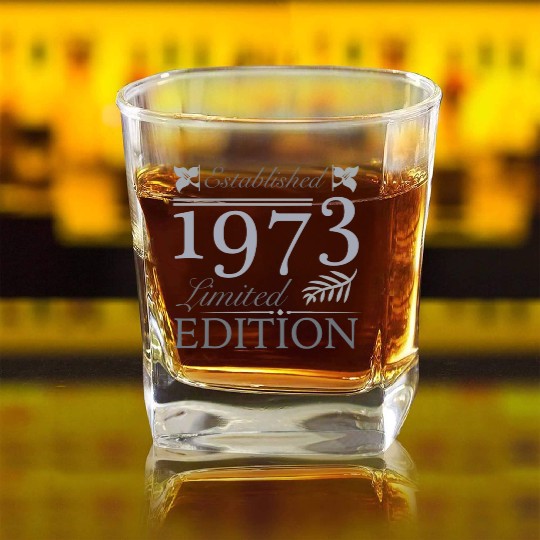 Established 1973 50th Birthday Square Whiskey Glasses
