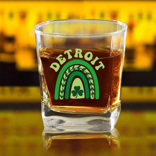 Detroit Michigan Irish Shamrock Kawaii Rainbo St Square Whiskey Glasses
