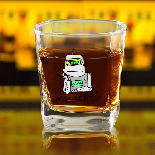 Interested Robot Funny Moody Bored Cartoon Joke Square Whiskey Glasses