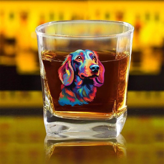 Watercolor Colorful Dachshund Square Whiskey Glasses