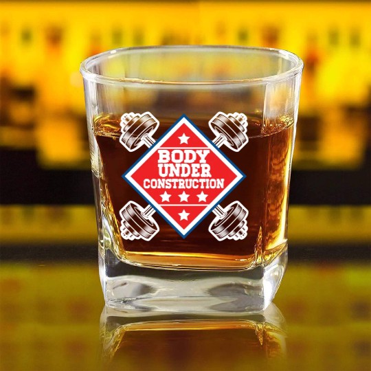 Body Under Construction Gym Workout Square Whiskey Glasses