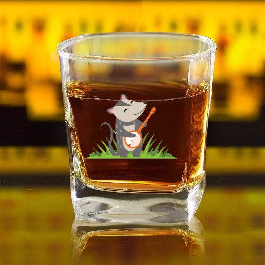 Possum Guitar Kids Cute Square Whiskey Glasses