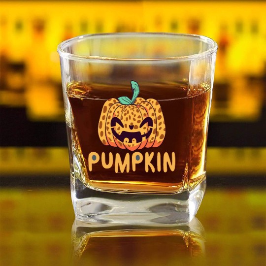 Giant Jack O' Lantern Face | Halloween Pumpkin Square Whiskey Glasses