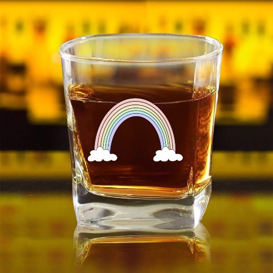 Pastel Rainbow Love Square Whiskey Glasses