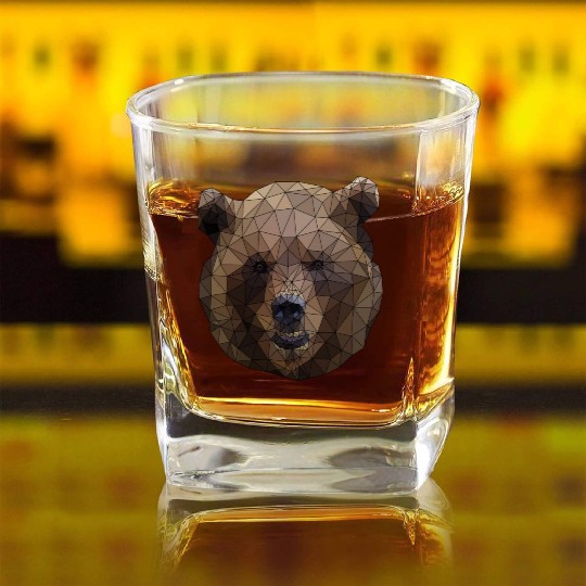 Polygonal brown bear triangular shape low poly art Square Whiskey Glasses