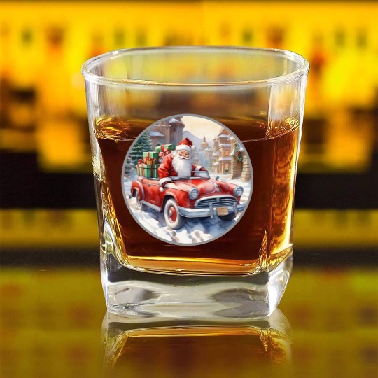 Santa Claus rides in a convertible car Square Whiskey Glasses