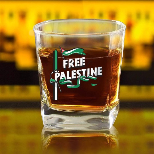 I Love Free Palestine Flag Save Gaza Square Whiskey Glasses