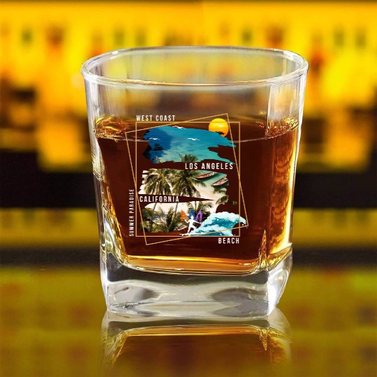 West Coast Los Angeles California Beach Square Whiskey Glasses