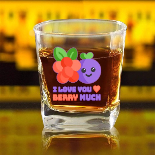 I love You Berry Much! Cute and Punny berry Cartoo Square Whiskey Glasses