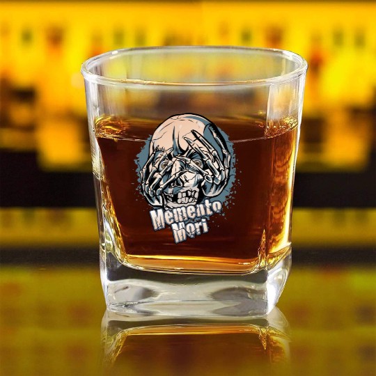 Unique Skull With Skeleton Hands Over Face Square Whiskey Glasses