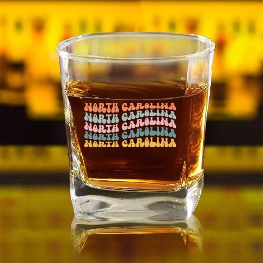 North Carolina State North Carolinian Pride Groovy Square Whiskey Glasses