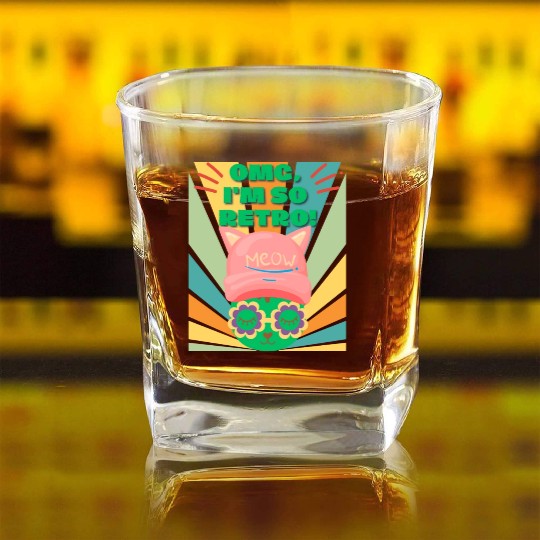 Omg I'm So Retro Cool Cat Square Whiskey Glasses