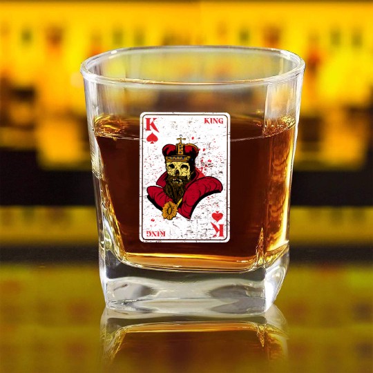 King on Spades Horror Halloween Card Game Creepy Square Whiskey Glasses