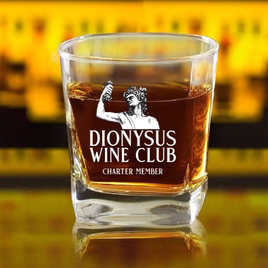 Dionysus Wine Club Charter Member Greek Mythology Square Whiskey Glasses