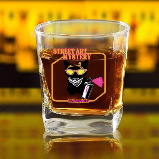 Graffiti cat street art mystery Square Whiskey Glasses
