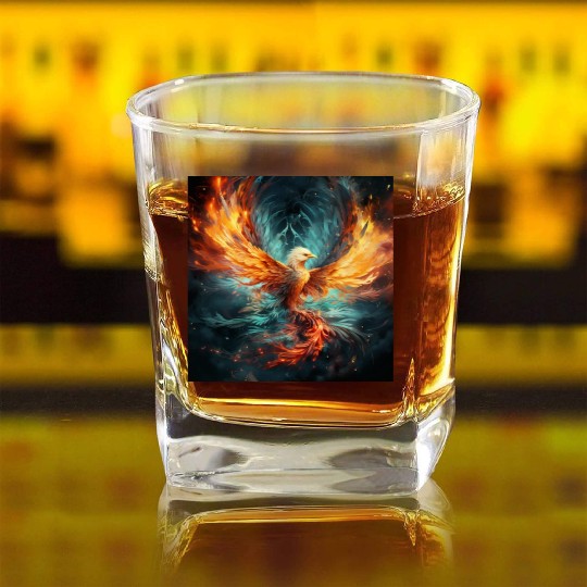 Cosmic Phoenix Square Whiskey Glasses