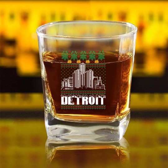 Detroit Michigan Ugly Christmas Square Whiskey Glasses